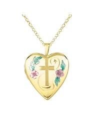 Sterling silver and 14k gold Heart Shaped Locket w/ Cross & Flowers Necklace