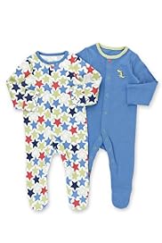 2 Pack Pure Cotton Star & Crocodile Sleepsuits