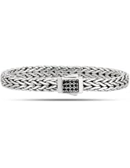 Rhodium Plated Weave Bracelet In Sterling Silver With Black Sapphires