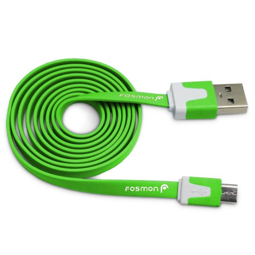 Fosmon Vivid Series Flat Tangle Free Micro USB Cable for Samsung Galaxy S4 S IV S3 S III Galaxy S2 S II Skyrocket Galaxy Note 2 II Epic 4G Touch Vibrant Galaxy S 4G HTC EVO 4G LTE Rezound One X V S Motorola Droid RAZR M Droid Bionic Droid RAZR Atrix 4G Atrix 2 Defy Blackberry Curve 8900 Storm 9530 Tour 9630 Bold 9650 and Other Micro USB Devices - 3 Feet Length (Green)