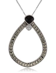 Judith Jack "Flamenco" Sterling Silver, Marcasite and Onyx Open Teardrop Pendant Necklace, 18"