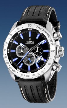 Festina Men's Chrono Single Alarm F16489/3 Black Leather Quartz Watch with Black Dial