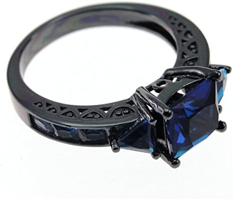 Dark Blue Cubic Stone Black Gold Ring For Women Wedding Size 11
