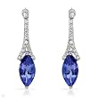 Earrings With 3.00ctw Precious Stones - Genuine Diamonds and Tanzanites Well Made in 14K White Gold Length 26mm
