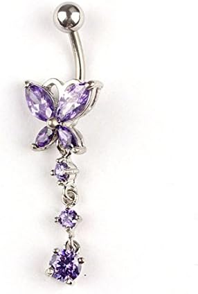 Changeshopping Fashion Crystal Butterfly Dangle Ball Barbell Bar Belly Button Navel Ring (Purple)