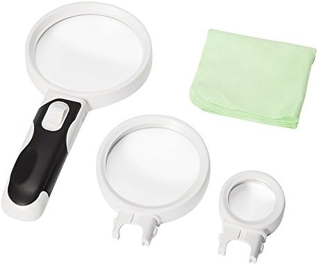 CLemon LED Handheld Illuminated Magnifying Glass Set - 3 Interchangeable Glass Lenses 2.5X 5X 16X Magnifier Kit with LED Lights for Seniors Reading Maps Stamps Watch Computer Repair, Jewelry Loupe