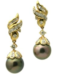 14K Black Pearl Earrings - 1372