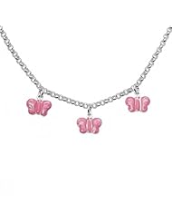 Unicornj Sterling Silver Childrens Necklace with Pink Butterfly Charms