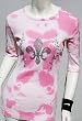 Sledge USA Women's 3/4 Sleeve Ribbed Tee Crystalled Silver Fleur-de-Lis in Pink