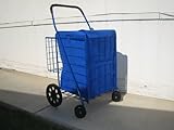 G8062 BLUE with Matching Liner JUMBO SHOPPING-laundry folding CART DOUBLE BASKET FRONT SWIVEL WHEELS