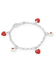 Unicornj Sterling Silver Childrens Bracelet with Red Heart Charms