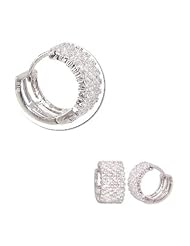 14k White Gold, Mini Hoop Huggies Stud Earring Lab Created Gems 11mm Diameter