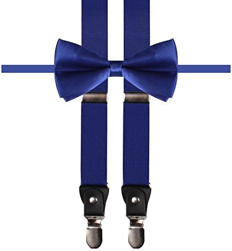 DIDKU Adjustable Elastic Suspenders and Pre-tied Bow Tie Set for Men Royal Blue