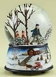 5 Musical Kids with Tree on Sled Christmas Snow Globe Glitterdome
