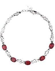 Honeystore Womens 925 Silver White Gold Plated Garnet Bracelet Color Red