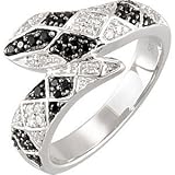 Royal 0.17 Carat Total Weight Black Spinel & Round Shaped Diamond Snake Ring set in Sterling Silver