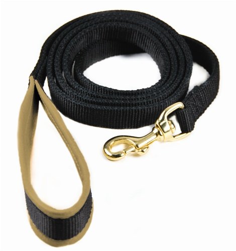 Dean & Tyler Padded Puppy Double Ply Nylon Dog Leash - Solid Brass Hardware - Black - 4 Ft - 3/4" Width - Nappa Leather Padded Handle - Great for Everyday Use !!! Avaliable Also in 6 Ft!