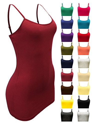 Enimay Women's Long Cami Built in Bra Adjustable Spaghetti Strap Camisole