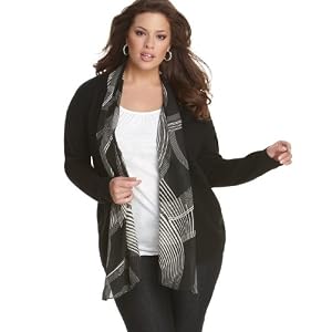 AK Anne Klein Plus Size Sweater, Scarf Trim Open Cardigan