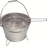 BENTLEY PORTABLE CHARCOAL STAINLESS STEEL BBQ BUCKET WITH GRILL