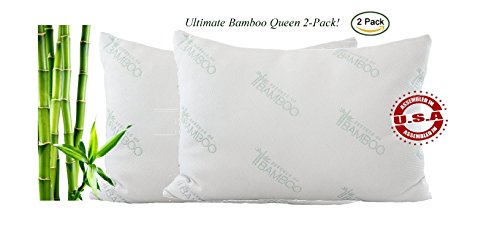 Ultimate Bamboo Pillow Stay Cool Pillow Poly Fiber Queen 2 Pack