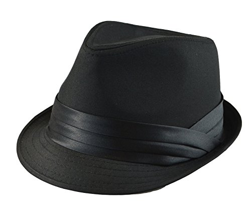Mens Classic Fedora Plain Basic Solid Trilby Plain Trilby Hat S/M, L/XL WHI, BLK ((L/XL) 23 in / 7 3/8 / 59 cm, Black)