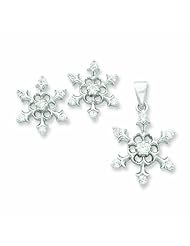 Genuine .925 Sterling Silver CZ Snowflake Pendant & Earring Set. 100% Satisfaction Guaranteed.