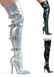 5 Inch Heel Stretch Thigh Boot Women'S Size Shoe With Buckles And Inner Zipper