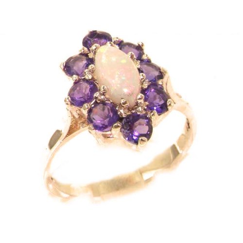 Luxury Ladies Solid British Rose Gold Natural Opal & Amethyst Cluster Ring - Finger Sizes 5 to 12 Available