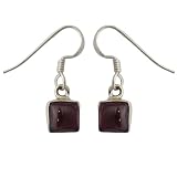 Garnet Gemstone Dangle-Earrings Sterling Silver 1inch
