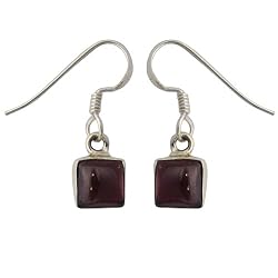 Garnet Gemstone Dangle-Earrings Sterling Silver 1inch