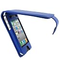 igadgitz PU Leder Tasche Schutzhülle Etui Case Hülle aufklappbar in Blau für Apple iPhone 4 HD 16gb & 32gb + Display Schutzfolie + abnehmabre Gürtelbefestigung