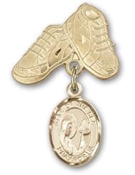 Gold Filled Baby Badge with Our Lady Star of the Sea Charm and Baby Boots Pin