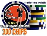Custom Poker Chips: Put your image, Promotional Logo, or Design on a chip - 300 Full Color 11.5 gram poker chips