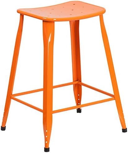 24-inch Metal Indoor-Outdoor Counter Height Stool - Orange
