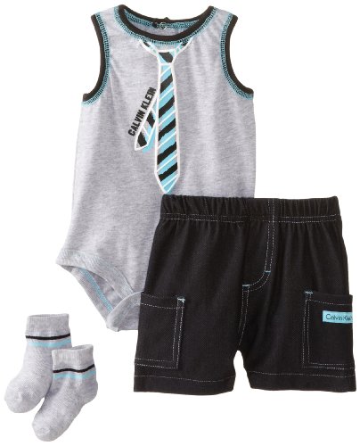 Calvin Klein Baby-Boys Newborn Creeper with Black Cargo Shorts and Socks