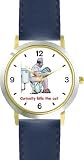 Cat Caught Under Toilet Seat - Cat Cartoon or Comic - JP Animal - WATCHBUDDY® DELUXE TWO-TONE THEME WATCH - Arabic Numbers - Blue Leather Strap-Size-Children's Size-Small ( Boy's Size & Girl's Size )