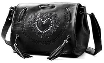 Western Country Cowgirl Style Whimsical Studded Heart Tassels Leatherette Cross Body Shoulder Bag Purse Satchel