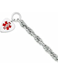 Genuine .925 Sterling Silver Engravable Enameled Heart Medical Id Bracelet 24.9 Grams 8.75 Inch Length. 100% Satisfaction Guaranteed.