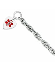 Genuine .925 Sterling Silver Engravable Enameled Heart Medical Id Bracelet 23 Grams 7.75 Inch Length. 100% Satisfaction Guaranteed.