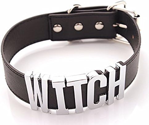 Slave Witch Bitch Meow Choker Collar Necklace 3D Word Black Leather Bondage Fetish Punk Styles