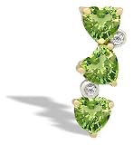 14K Yellow Gold Genuine Heart Peridot and Diamond 3-Stone Pendant