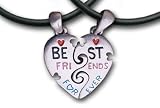 TWO HEARTS - Best Friends Necklace - (Pewter Friendship Jewelry) 2 pendants with 2 thick PVC necklaces BFF - Best Friends 2-piece (Break Apart - Classic Best Friends split Heart Style Best Friend Charm - w/ Two 18 Necklaces.) Best friends jewelry (BFF) - Friendship Design: Best Friends Forever engraved on best friends necklace pendants.