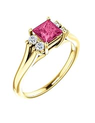 14K Yellow Gold 5.00x5.00mm Princess Cut Pink Tourmaline and Diamond Ring -- LIFETIME WARRANTY