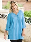 Ulla Popken Button Gathered Henley Tee