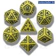Q-Workshop Polyhedral 7-Die Set: Carved Runic Dice Set (Yellow and Black)