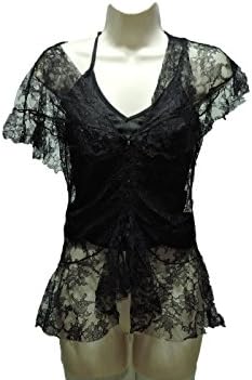 Kay Celine Womens Floral lace Blouse black Lace Top Shirt Size Small, S