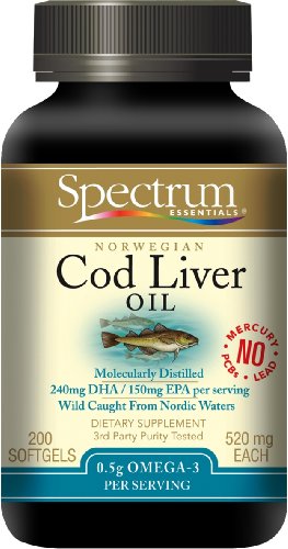 Spectrum Essentials Cod Liver Oil, 520 mg, 200 Softgels