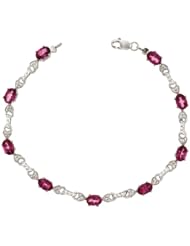 10k White Gold Braided Heart Tennis Bracelet w/ 0.05 Carat Brilliant Cut Diamonds & 4.50 Carats Oval Cut Pink Topaz Stones, 3/16 in. (5mm) wide