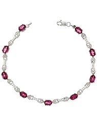 10k White Gold Braided Heart Tennis Bracelet w/ 0.05 Carat Brilliant Cut Diamonds & 4.50 Carats Oval Cut Pink Topaz Stones, 3/16 in. (5mm) wide